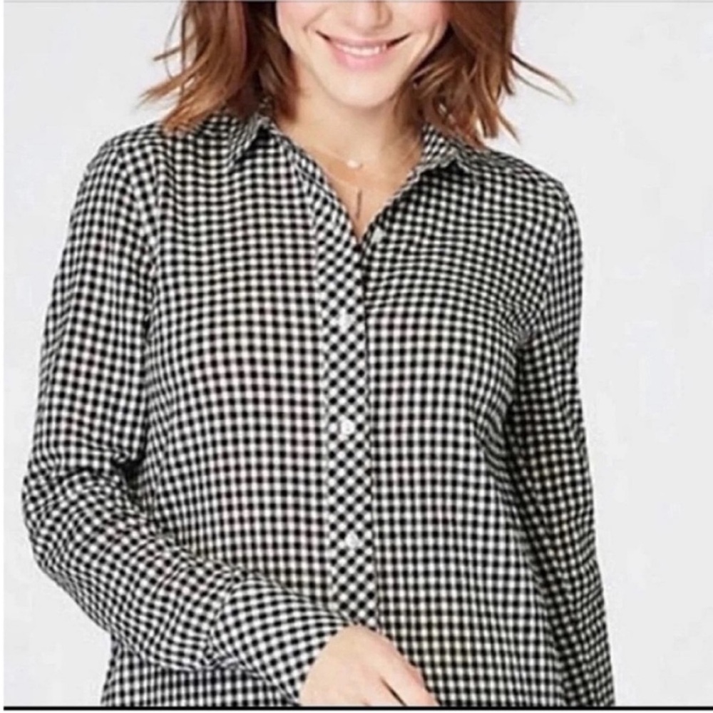 J. Jill button down top black white plaid long sleeves cotton relaxed fit